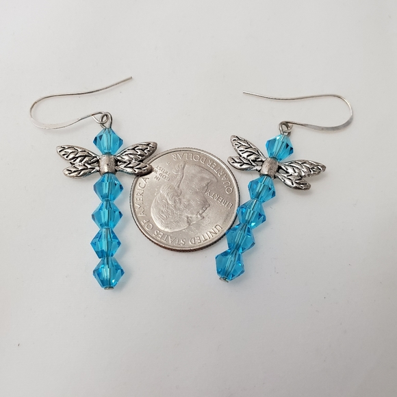 Blue Crystal Dragonfly Earrings NEW - Picture 2 of 2
